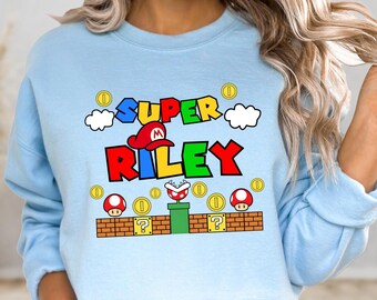 Custom Super Mario Family Sweatshirt, Gamer Birthday Hoodie