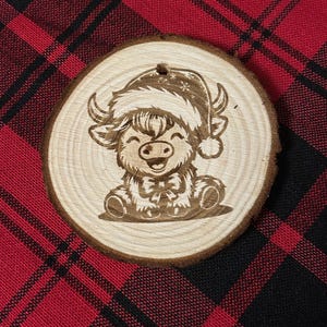 Engraved Christmas Highland Cow Ornament