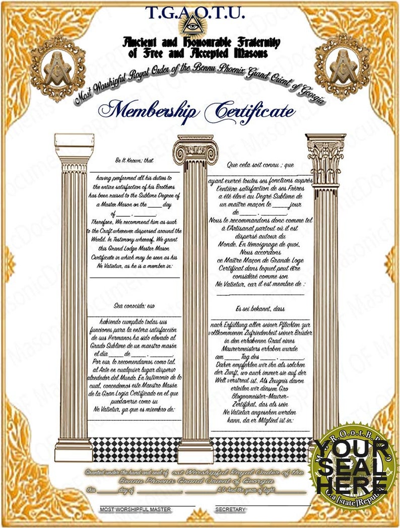Masonic Membership Certificate, Customize and Print - Etsy