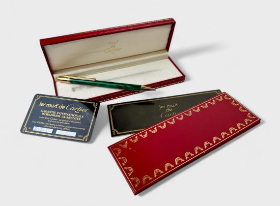 Cartier Malachite Ballpoint Pen Santos Ballpoint Pen Box Warranty Etsy