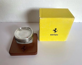 Ferrari paperweight on leather base Schedoni Modena 1980 vintage piston box
