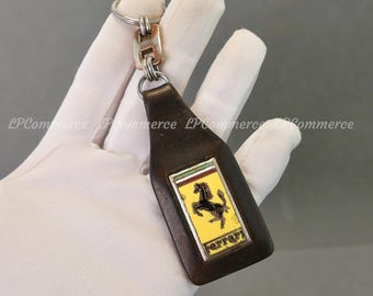 Ferrari Schedoni Mondial 1980 leather keychain with enameled emblem