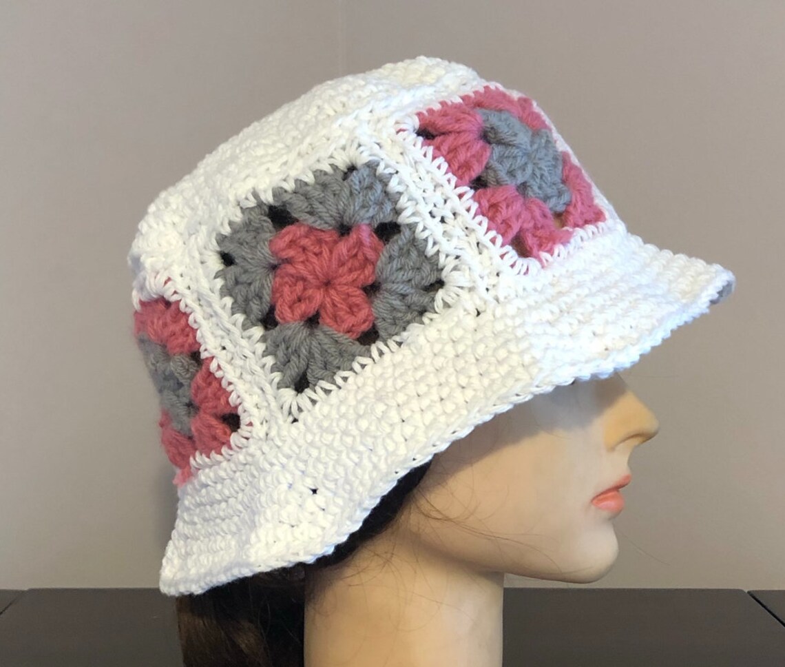 Crochet Granny Square Hat Bucket Hat Summer Spring Hat Etsy