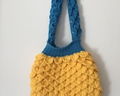 crochet, mermaid tears yellow and blue bag,minion color bag,crocodile stitch purse,crochet handmade purse,