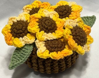 Gehäkelter Sonnenblumentopf, handgemachter Sonnenblumentopf, Geschenk für Mädchen, Geburtstagsgeschenk, Muttertagsgeschenk, Wohnkultur, Autodekor, Blumentopf