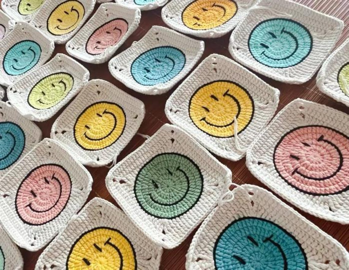 Smiley Face Granny Square Blanket Crochet Pattern, Baby Blanket Crochet ...
