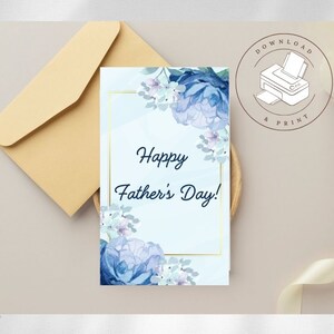Afdrukbare kaart voor gelukkige Vaderdag / Instant download pdf / Vaderdagkaartsjabloon/bloemen elegant /blauwe bloem/bedankkaart afdrukbaar