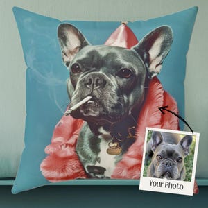 Custom 70s Retro Pet Portrait Cushion, Iconic Funny Gangster Fashion Dog Homeware, Pet Gift, Dopamine Decor Personalized,  Fun Vintage