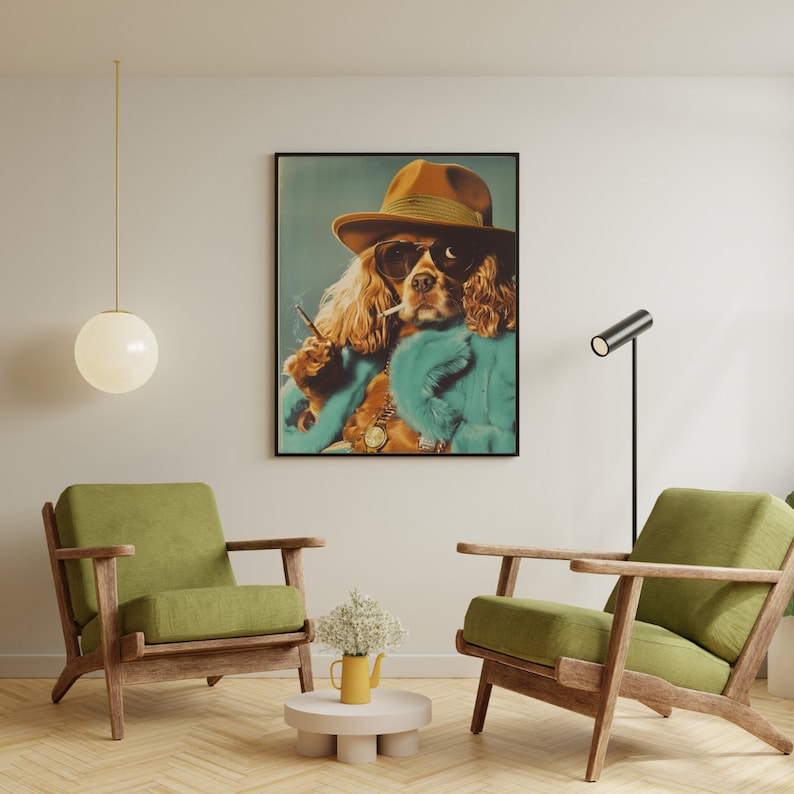 Custom Retro 70s mid century iconic fashion gangster portraits, gifts for him, funny gifts
