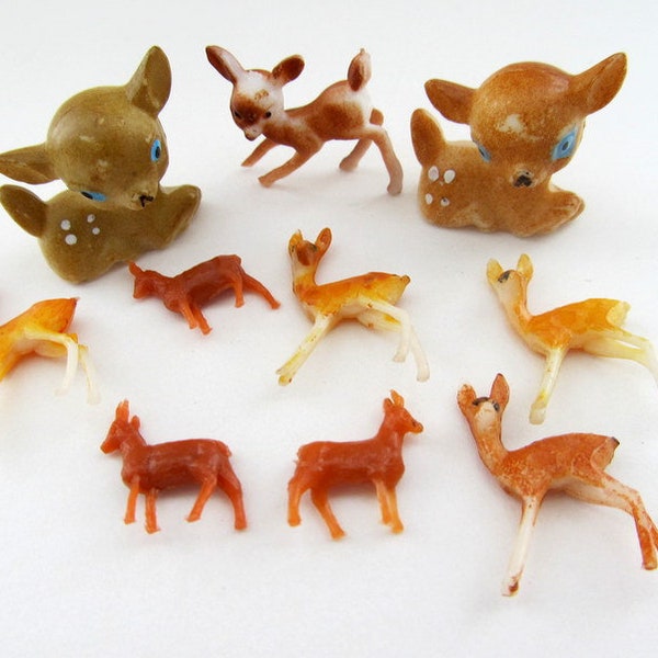 Vintage Miniature Plastic Deer- 10 Tiny Deer/ Buck, Fawn, Baby Deer/ Deer Miniature Craft Figurine/ Miniature Diorama