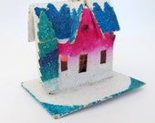 50% off Sale Vintage Mica Putz Village House Ornament Decoration