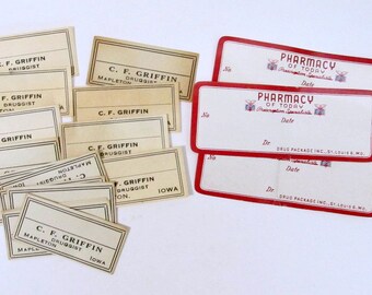 Vintage Pharmacy Labels/ Iowa Pharmacy Labels/ Ephemera Pharmacy/ General Store/Mixed Media, Altered Art, Assemblage, Scrapbooking, Collage