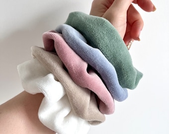 Organic Cotton Velour Scrunchies Set, Eco-Friendly Hair Ties Pack