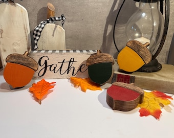 Wooden Acorn – Holiday Decorations, Fall Decor, Painted Autumn Colors, Rustic Farmhouse Tiered Tray Accents, Thanksgiving Themed Decorations