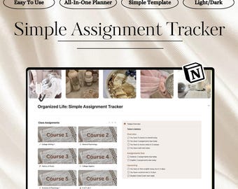 Modello di Notion per il monitoraggio dei compiti degli studenti, pianificatore accademico, registro dei compiti a casa, modello universitario