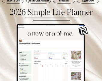 Simple Notion Life Planner Template | Minimalist All-in-One Digital Planner | Daily Weekly Monthly Organizer Dashboard