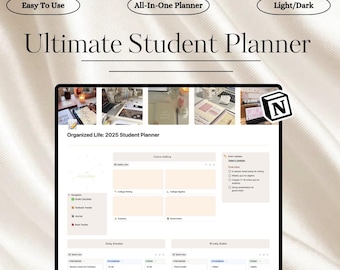 Digitale studentenplanner (Notion-sjabloon): academische planner, universiteitsdashboard, college-organizer, opdrachten- en cijferregistratie (digitaal product).