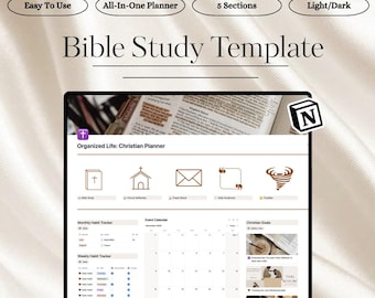 Notion Bijbelsjabloon Studiegids & Gebedsdagboek Preeknotities Systeem Christelijke Organizer Digitale Download
