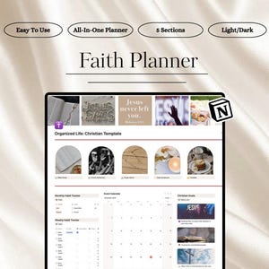 Planificador de fe de Notion / Guía digital de estudio bíblico / Organizador de momentos de tranquilidad / Centro de estudio de las Escrituras