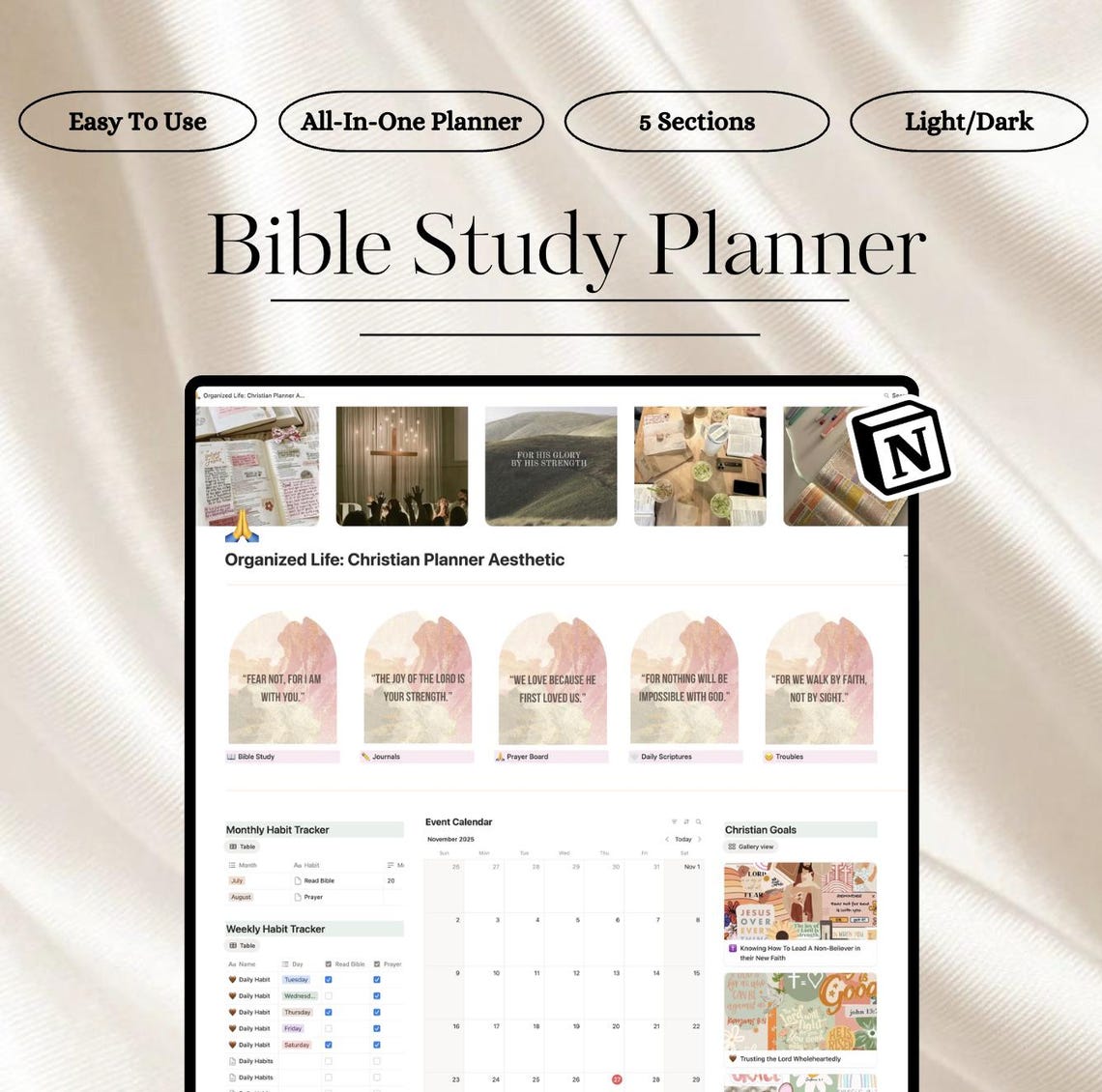 Notion Faith Planner | Digital Bible Study Guide | Quiet Time Organizer ...