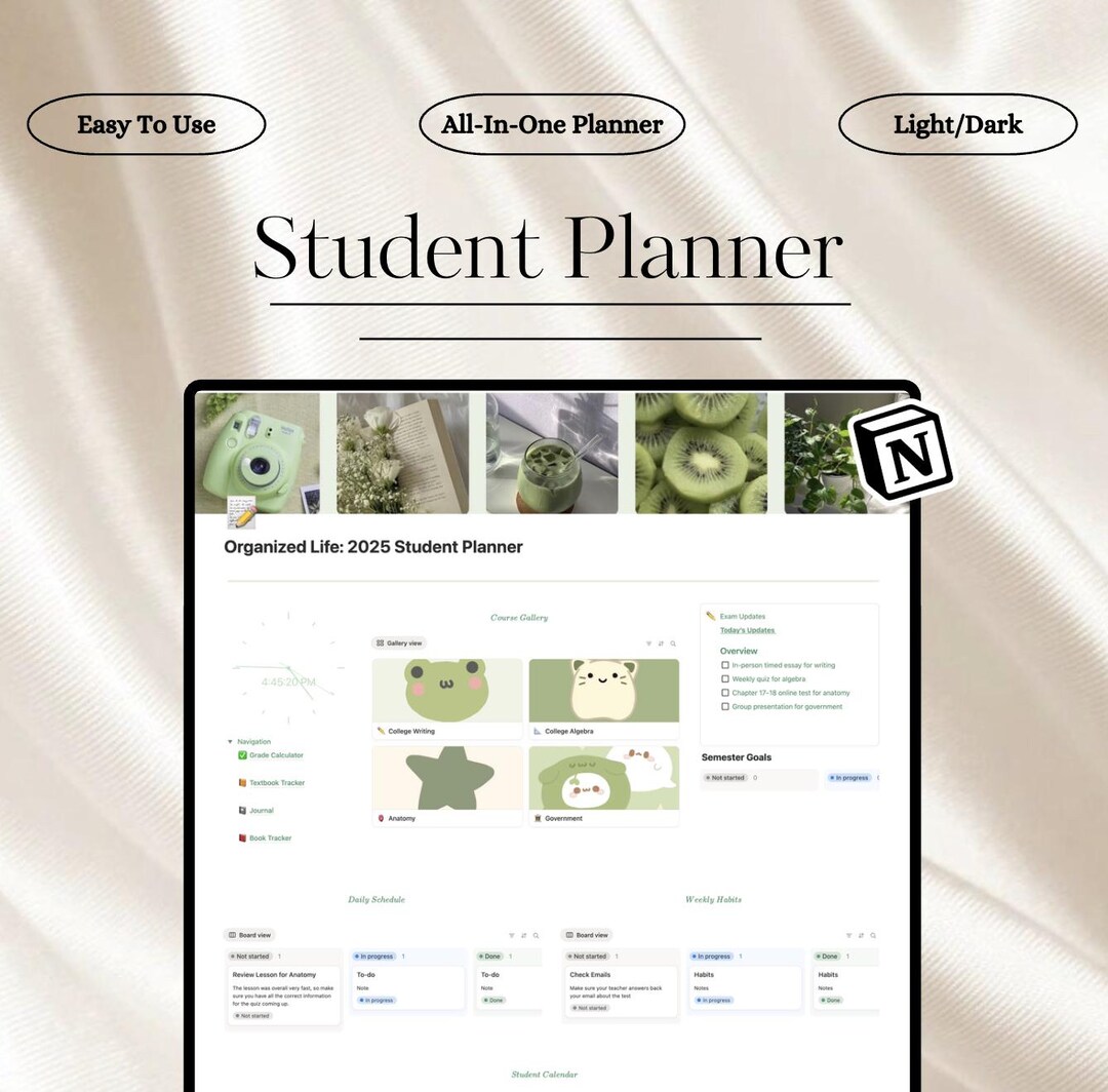Student Planner Notion Template | School Organizer | Academic Dashboard ...