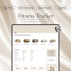 Träningsplanerare Notion Mall Digital träningsspårare Träningsgalleri Vanespårare och framstegsdagbok