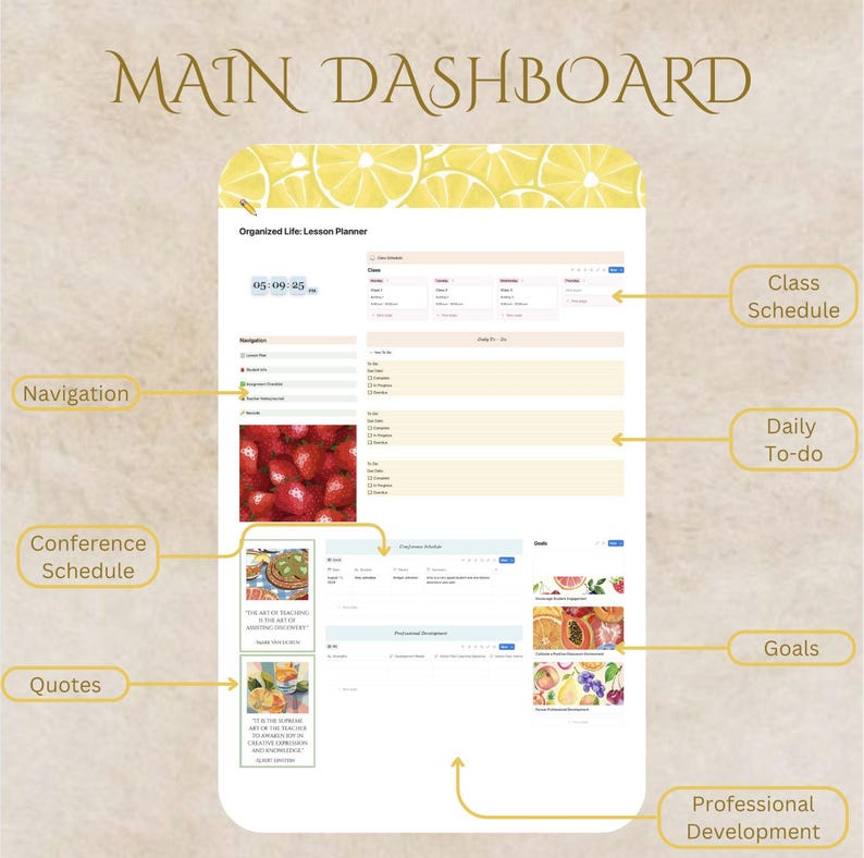 Notion Teacher Planner Template Lesson Plans, Student Info (digital