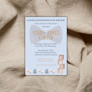 Modèle modifiable de toile d'invitation de baby shower | Faire-part saupoudrer bébé garçon | Édition Imprimable Téléchargement Accès instantané
