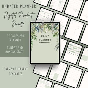 Planner digitale non datato per iPad Goodnotes / Planner PDF con estetica verde / Riutilizzabile, con collegamenti ipertestuali, oltre 30 modelli / Organizzatore ispirato alle piante