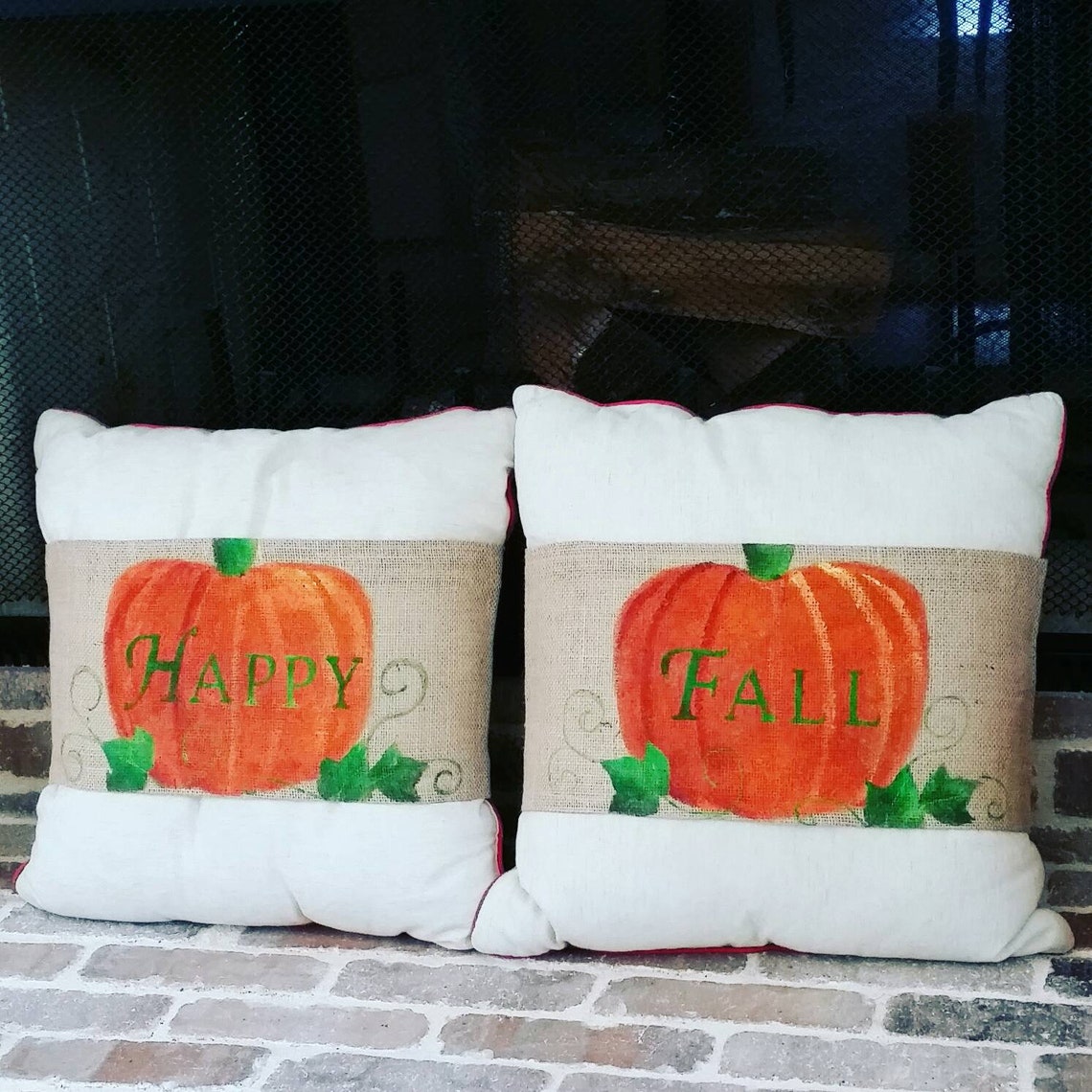 Handpainted Burlap Pillow Wraps for fall Set of 2 Etsy
