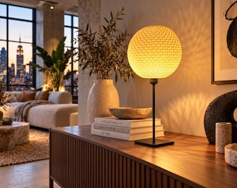 Moderne tafellamp met houtlook – Duurzame 3D-geprinte nachtlamp – Designlamp voor woonkamer en slaapkamer – Solis 300