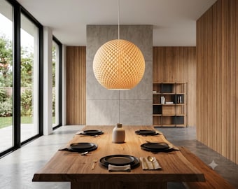 Designerlampenkap Polaris 400, moderne bolvormige hanglamp, hanglamp gemaakt van biomateriaal, moderne plafondverlichting lifestyle Soho NY