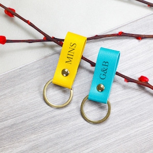Personalised Embossed Leather Keychain,Anniversary Gift for Him,Custom Leather Keyring