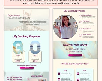 Life Coach-websitesjabloon, pastelkleurige e-boekverkooptrechter (canva)