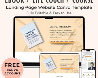 Websitesjabloon Pastel Life Coach, salesfunnel cursus (canva)