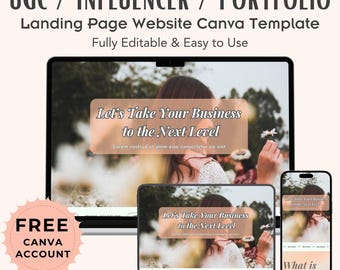 Portfólio de modelo de site Canva para influenciador UGC, design em tons pastel, página de destino para funil de vendas, portfólio de gerente de mídias sociais para assistente virtual.