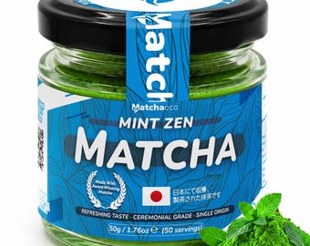 Matchaeco / Té verde matcha de menta en polvo: auténtico matcha japonés de grado ceremonial molido en piedra, ingrediente natural de matcha con sabor.