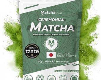 Matchaeco / Té verde matcha ceremonial en polvo, auténtico, molido en piedra y cultivado en Japón / Origen único, 100 % matcha de primera cosecha