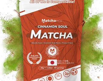 Matchaeco / Té verde Matcha ceremonial en polvo: Cinnamon Soul, auténtico matcha molido en piedra, cultivado en Japón. Ingredientes naturales.