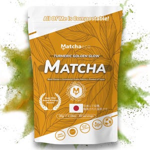 Matchaeco | Pó de Chá Verde Matcha Cerimonial: Brilho Dourado de Cúrcuma, Autêntico, Moído em Pedra, Cultivado no Japão, Ingredientes Naturais