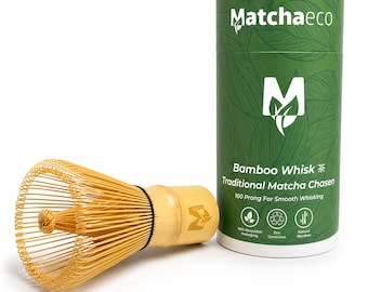 Matchaeco Bamboo Matcha Whisk | 100 Prong Traditional Chasen, Handcrafted Natural Bamboo | Perfect for Smooth Matcha Lattes & Tea Ceremony