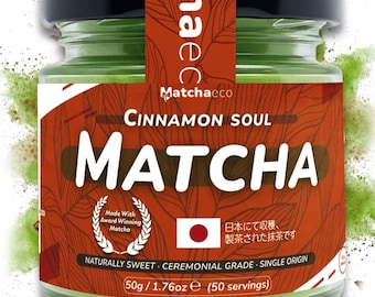 Matchaeco / Té verde matcha con canela en polvo: auténtico matcha japonés de grado ceremonial molido en piedra, con ingredientes totalmente naturales.