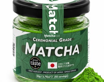 Matchaeco / 50 g de té verde matcha ceremonial en polvo, auténtico molido a la piedra, cultivado en Japón / Origen único, primera cosecha, 100 % matcha.