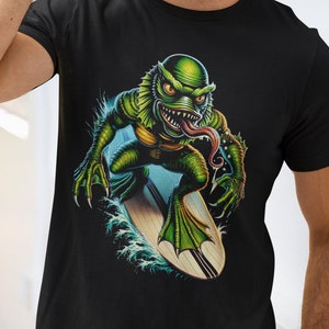 The Creature from The Black Lagoon Shirt Gill Man Surfer T Shirt Cool Surf T-Shirts Horror Top Gillman T-Shirt Gothic Classic Monsters Merch image 1