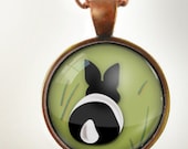 Bunny Butt : Glass Dome Necklace, Pendant or Keychain Key Ring. Gift Present metal round art photo jewelry HomeStudio. Silver Copper Bronze