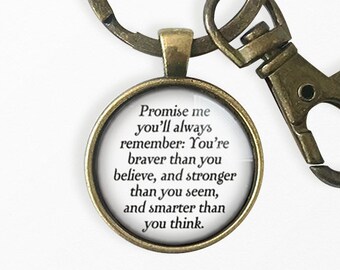LJSLYJ Simple Keychain ALWAYS REMEMBER YOU ARE BRAVER THAN YOU BELIEVE Key Holder Unisex Alloy Key Chain Pendant