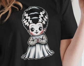 Bride of Frankenstein T Shirt Kewpie Monster Tee Shirts Goth Day Clothing T Shirt Classic Horror T-Shirt Black Gothic T Shirts Horror Shirt