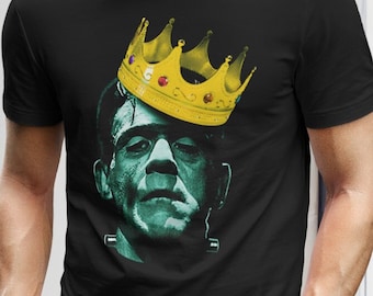 King Frankenstein Shirt Monster Tee Shirts Goth Day Clothing T Shirt Classic Horror T-Shirt Blacks Gothic Tees Horror TeeShirt Crown