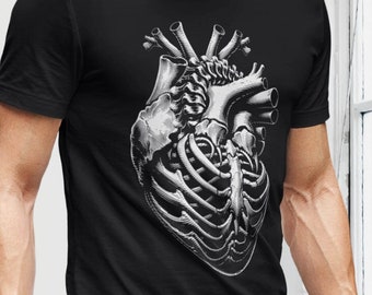 Heart Of Bones Shirt Anatomical Human Real Heart T-Shirt Gothic Apparel Dark Fashion Retro Tee Bone Tshirt Horror I My Love You Memento Mori