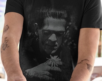 Frankenstein Flower Shirt Monster Tee Shirts Goth Day Clothing T Shirt Classic Horror T-Shirt Blacks Gothic Tees Horror TeeShirt Daisy Girl